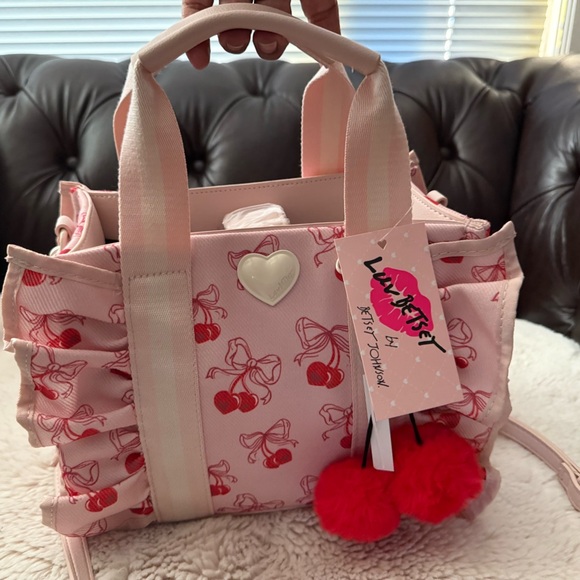 Luv Betsey Handbags - Betsey Johnson Luv NWT Canvas Pink Cherry Tote w/ Charm